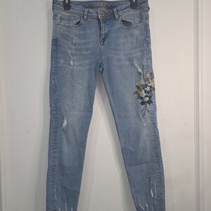 Zara Light Blue Skinny Jeans with Floral Embroidery